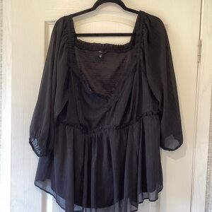 torrid Black Sheer V-Neck Peasant Blouse 3 EUC